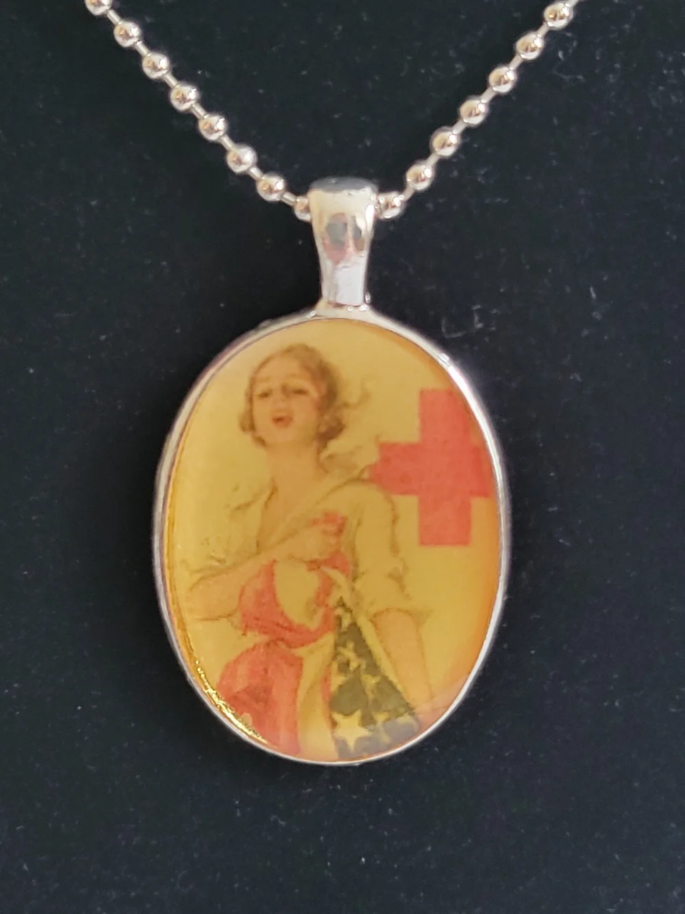 American Red Cross Vintage Style Red Cross Oval Pendant Necklace - Women Jewelry